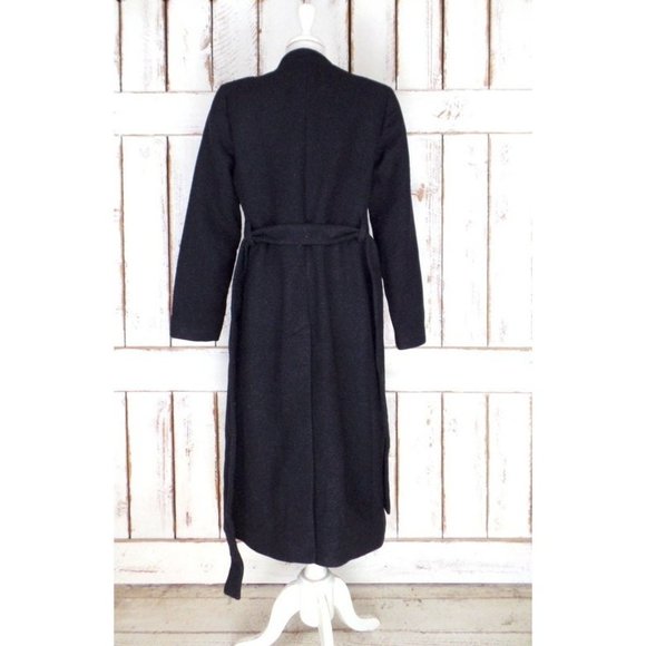 90s vintage charcoal grey/black long wool winter coat/belted wool overcoat - Picture 4 of 5